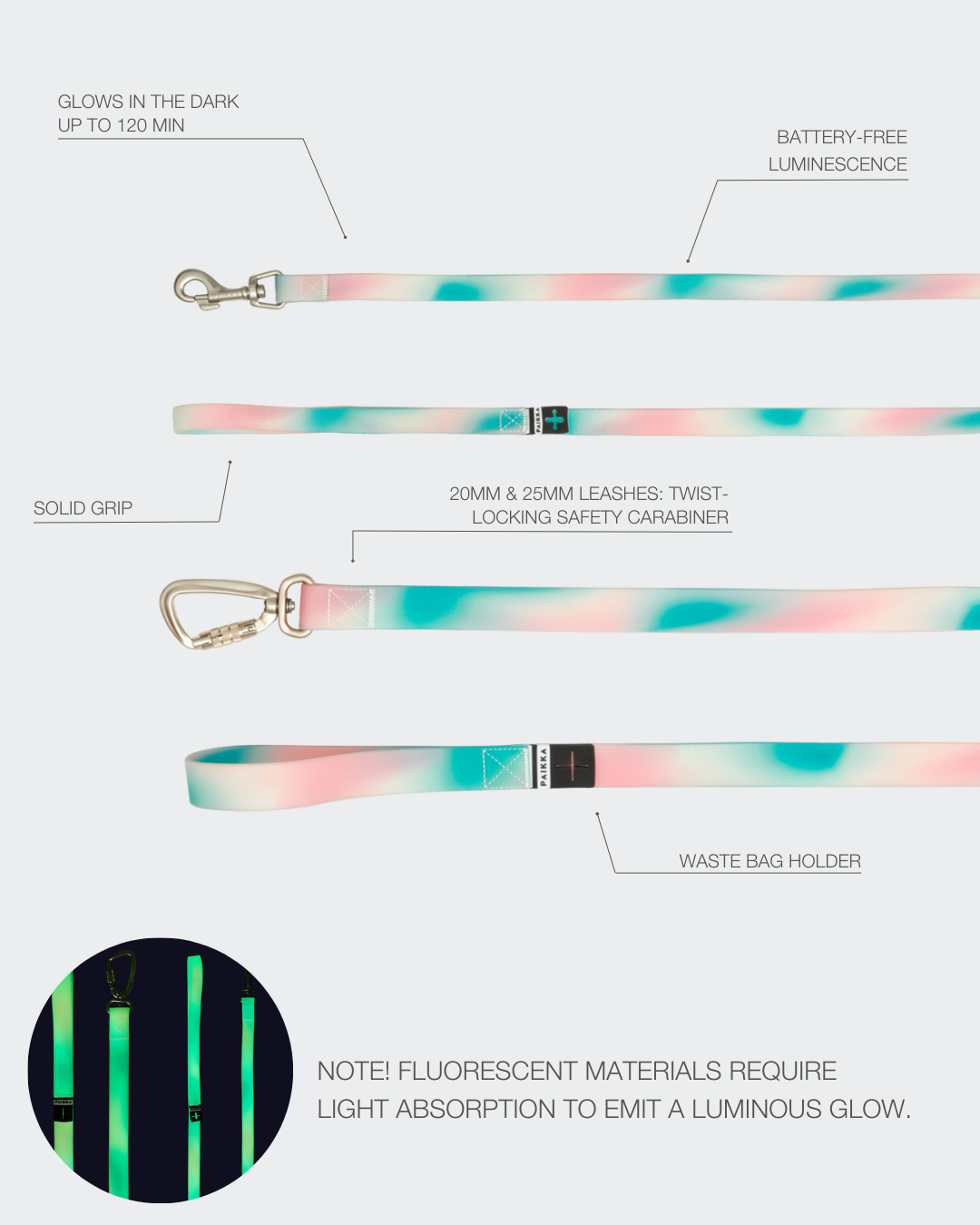 PAIKKA Glow Leash marble green